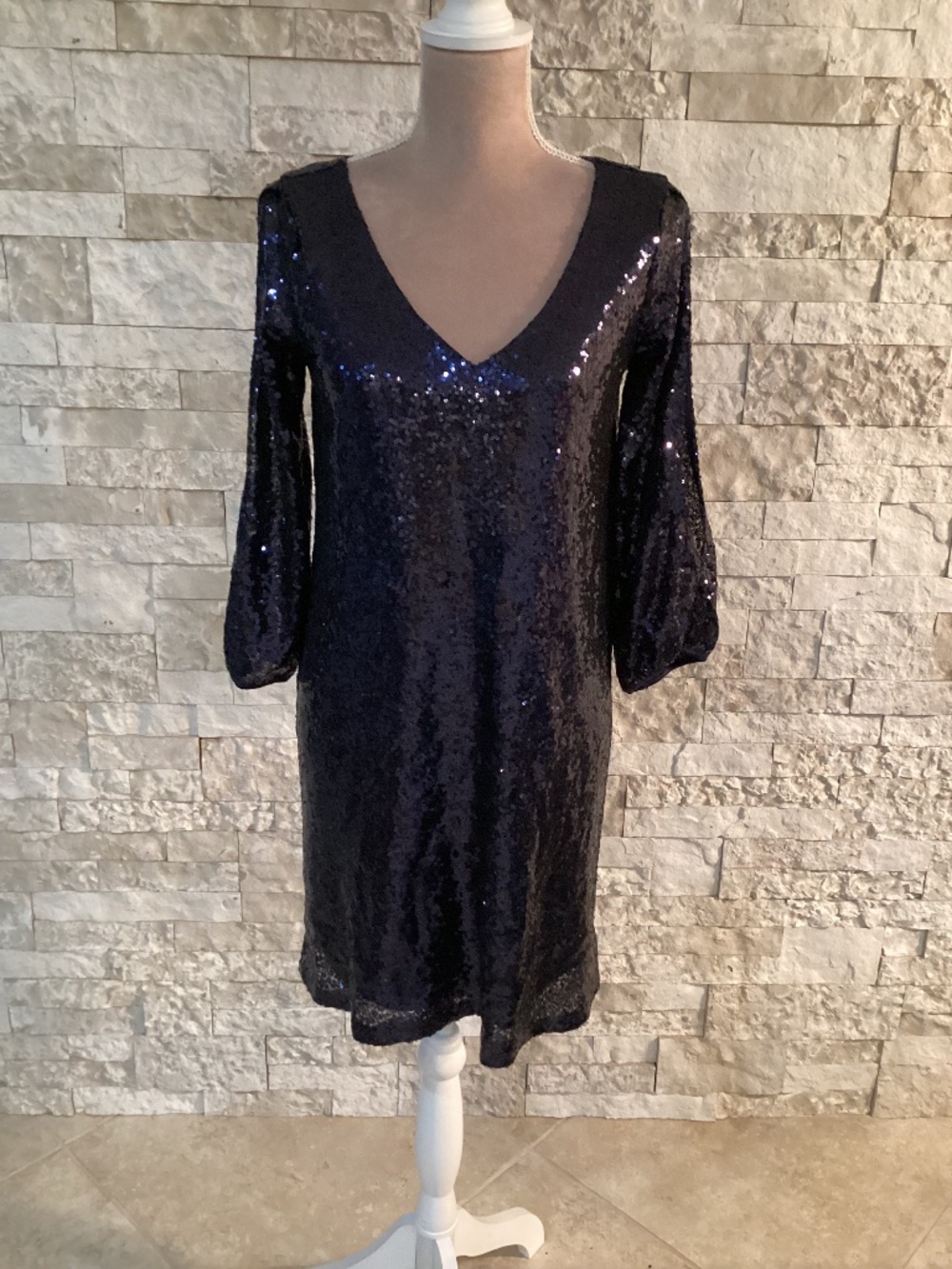 Lulus "Moment to Shine" Navy Blue Sequin Shift Dress